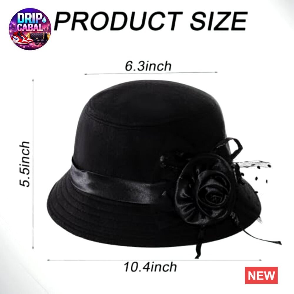 Vintage Felt Cloche Hat Imitation Wool Flat Brim Bucket Hat - Picture 2 of 6